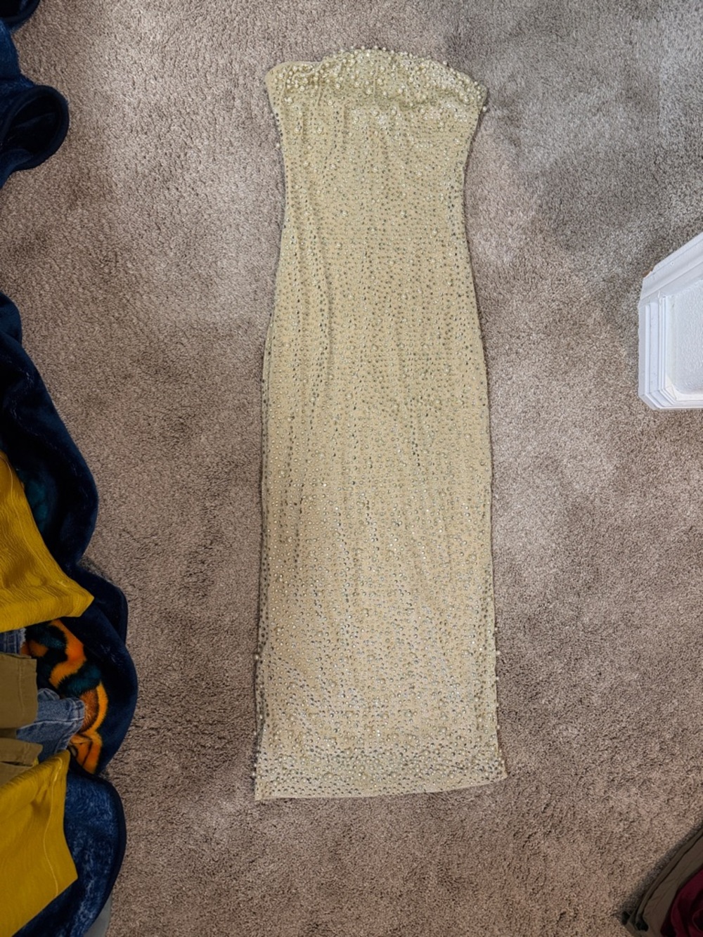 Strapless Gold Sequin Evening Dress